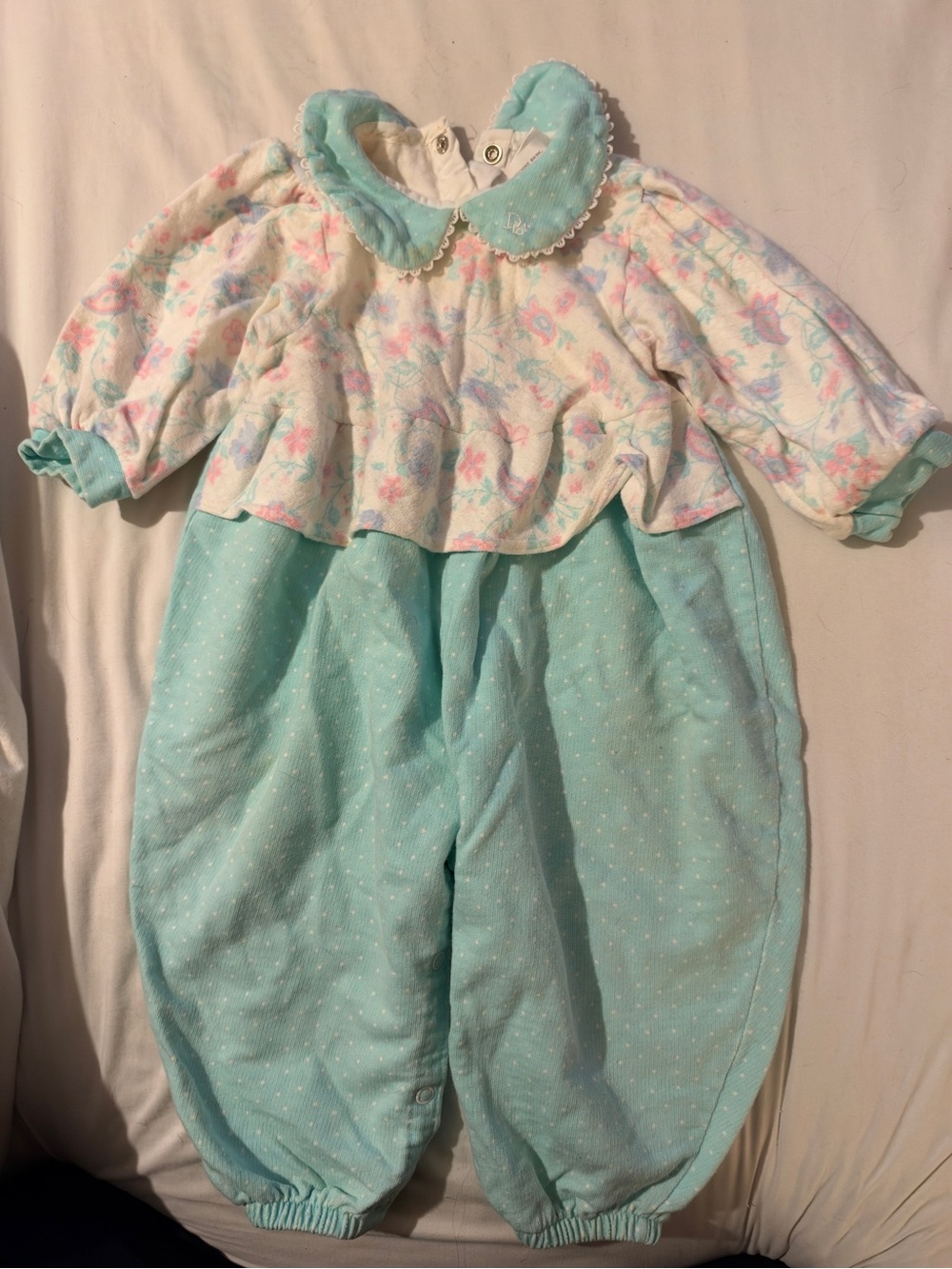 Infant Aqua Floral One-Piece Bodysuit with Peter Pan Collar